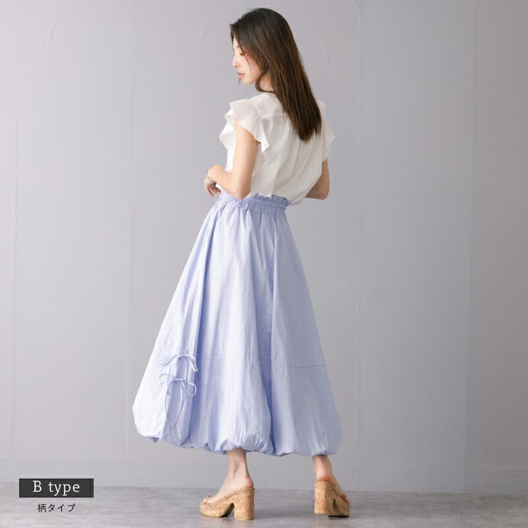 リボン使い バルーンスカート 88cm丈[品番：TWPW0001586]｜Fetch