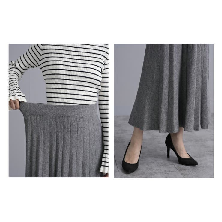 マスタード フード付きニットと黒プリーツスカート マスタード フード付きニットと黒プリーツスカート