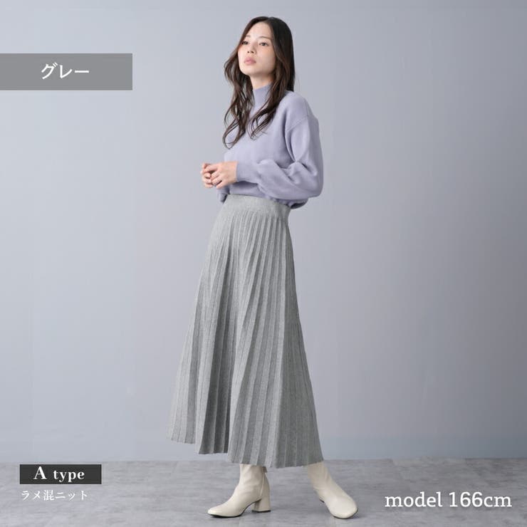 ラメ混 ニット プリーツ風スカート[品番：TWPW0002002