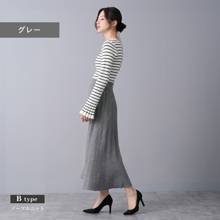 ラメ混 ニット プリーツ風スカート[品番：TWPW0002002