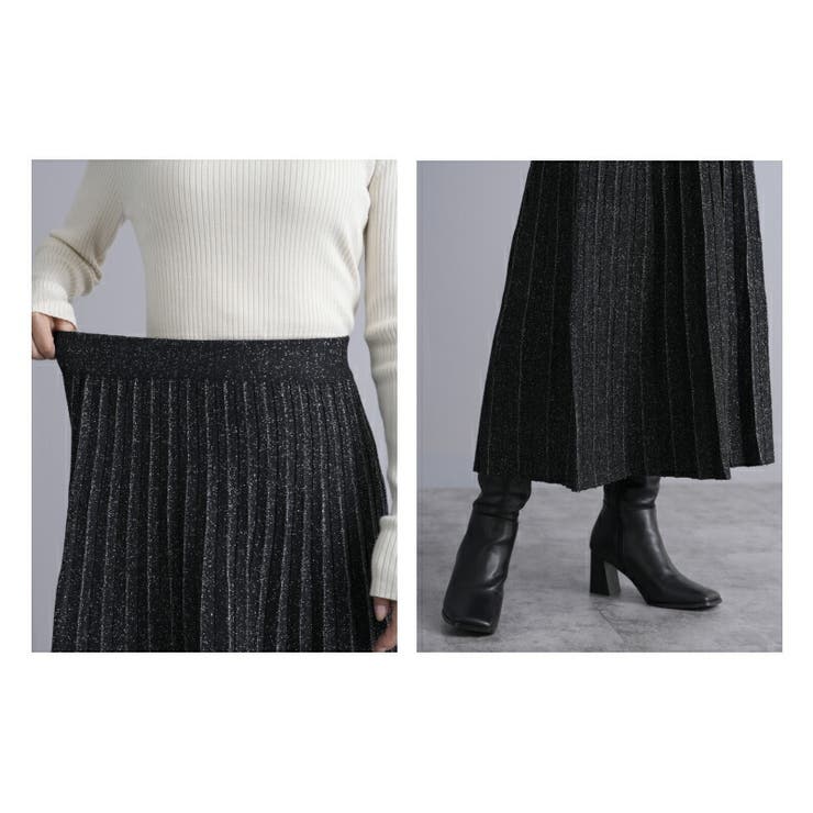 ラメ混 ニット プリーツ風スカート[品番：TWPW0002002