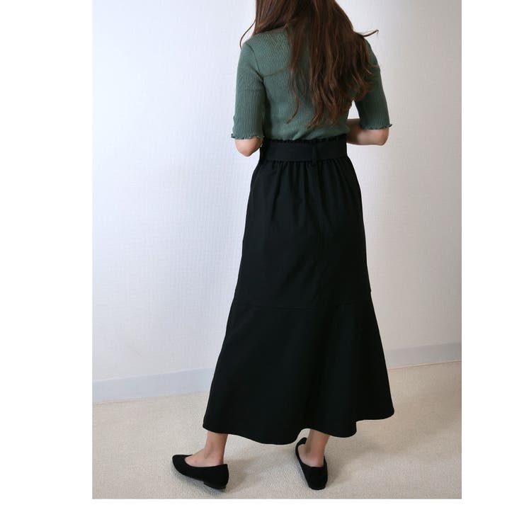 合繊綿混ツイル 共ベルト付きペプラム前スリット アシンメトリーマーメイドスカート | Fetchcollectionボトムス専門店 | 詳細画像7 