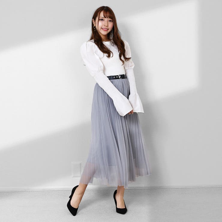 ベルト付プリーツ きれいめ ロングスカート[品番：TWPW0001317