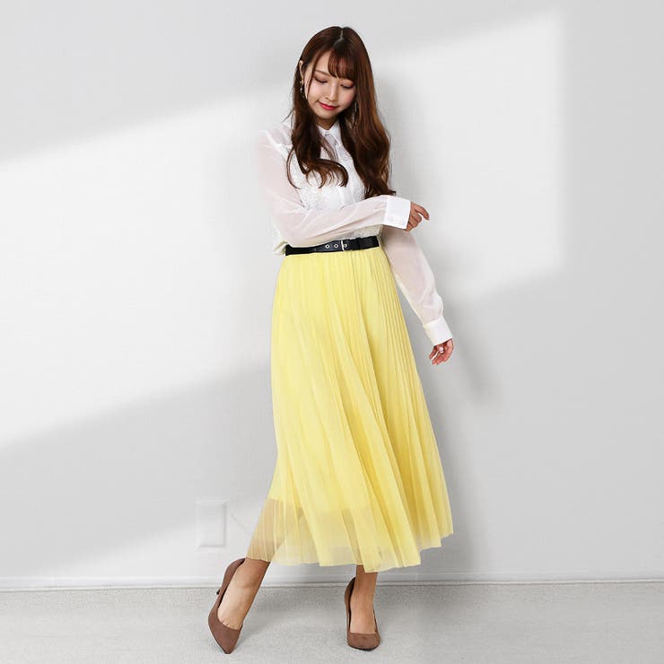 美品♡ドゥロワー　プリーツニットスカート　ロング　イエローグリーン　ウエストゴム 美品♡ドゥロワープリーツニットスカートロングイエローグリーン