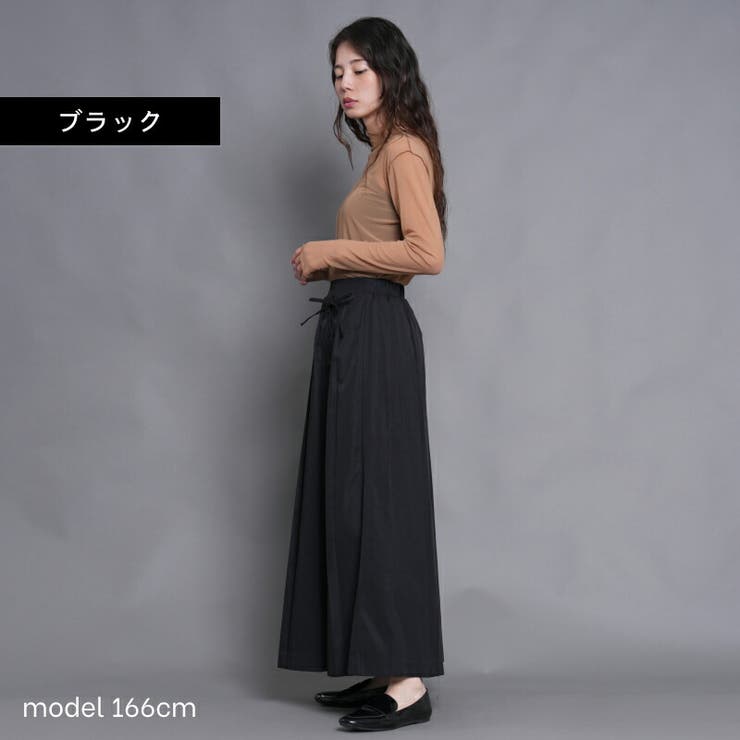 合繊ツイル レースアップスリットプリーツロングスカート