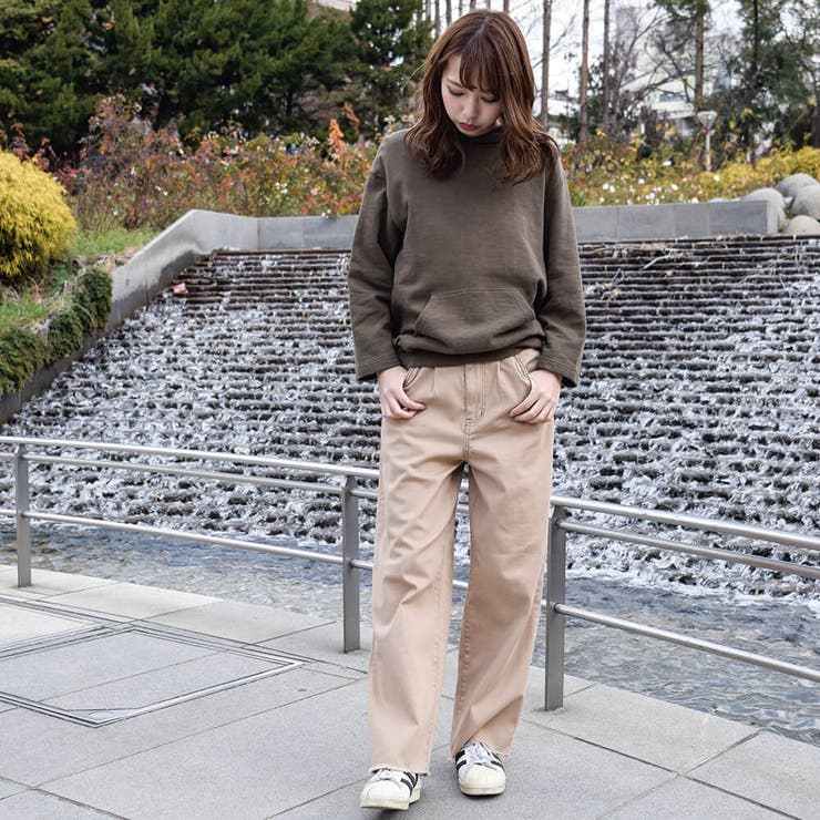 カットオフヘムストレートパンツ ワイドパンツ ワークパンツ
