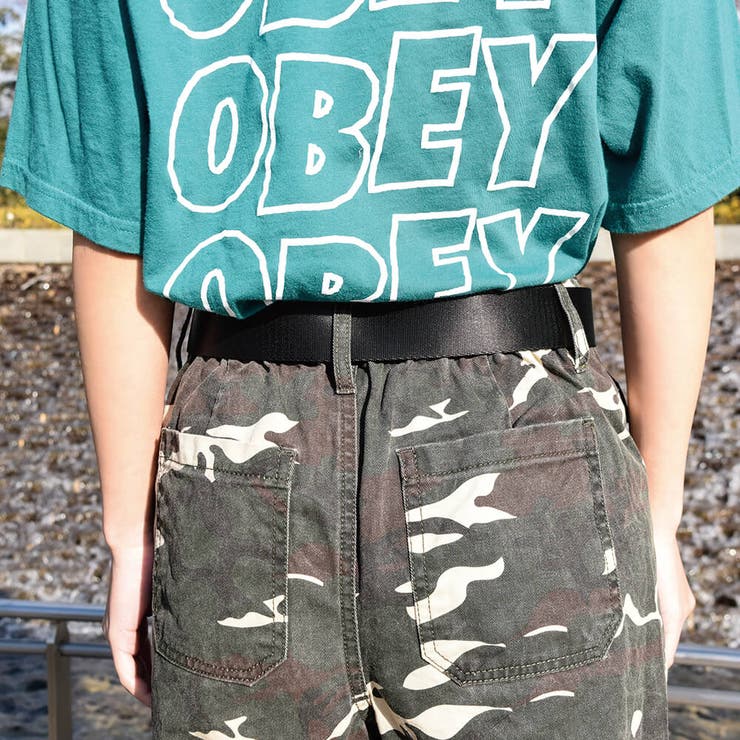 2019春夏新作】ベルト付き迷彩柄ベイカーショートパンツ ガチャベルト