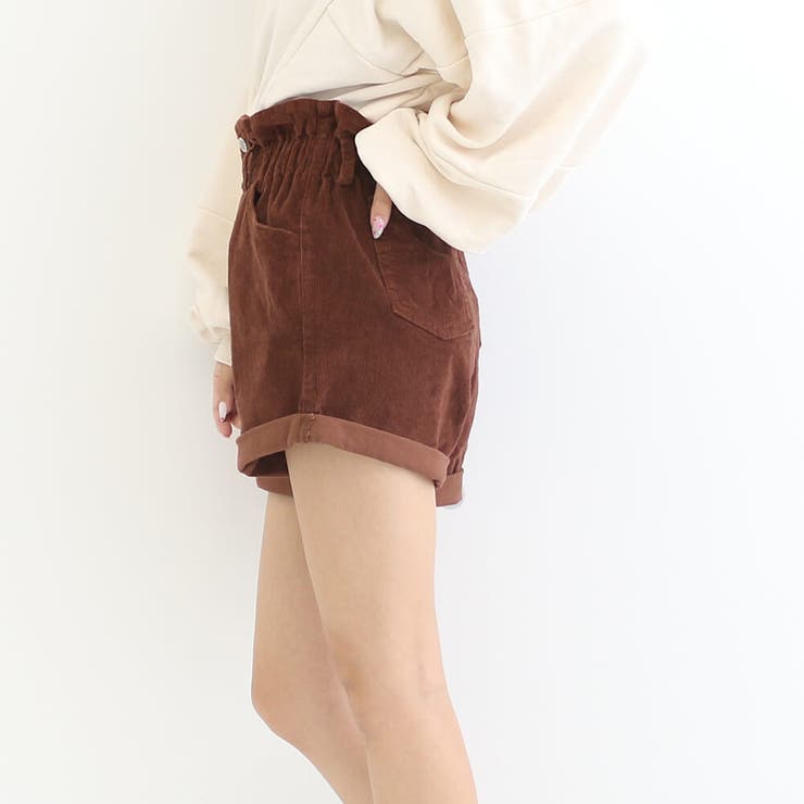 コーデュロイフリルハイウエストショートパンツ かぼちゃパンツ ロール