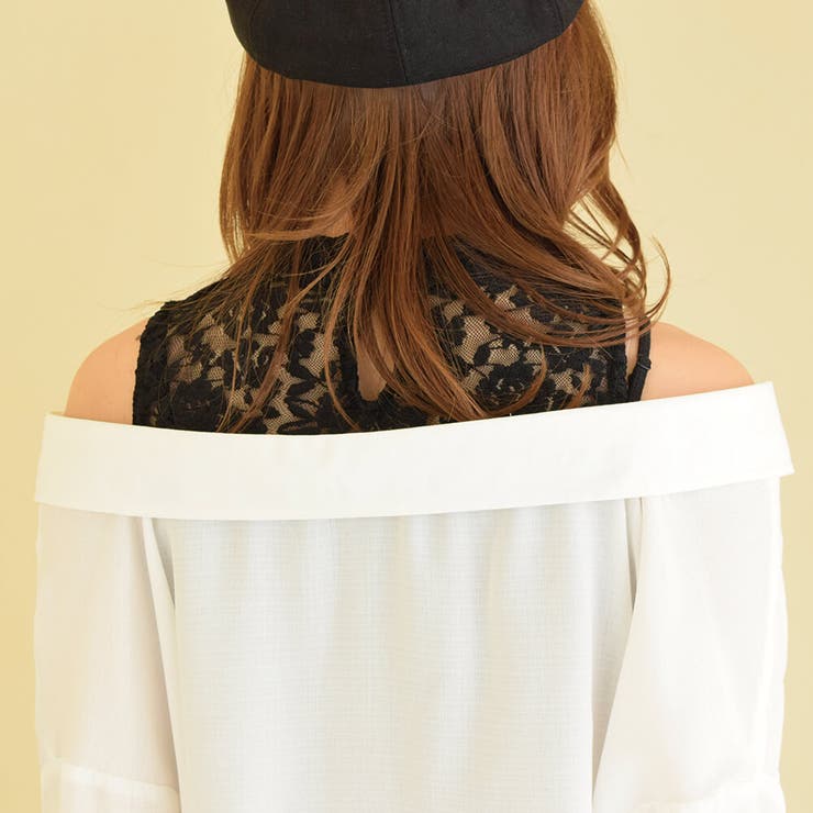 ❤️24新作 新品♡ SelfPortrait オフショルダートップス♡　971 レース切替レイヤードオフショルトップス ドロップショルダー