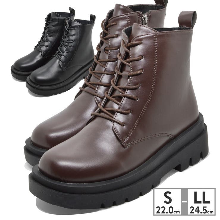 ブーツ レディース 5200 サイドファスナー レースアップブーツ 厚底 | つるや | 詳細画像1 