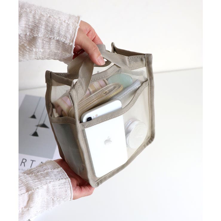 グレージュ | メッシュバッグインバッグ縦型小 | TRYSIL