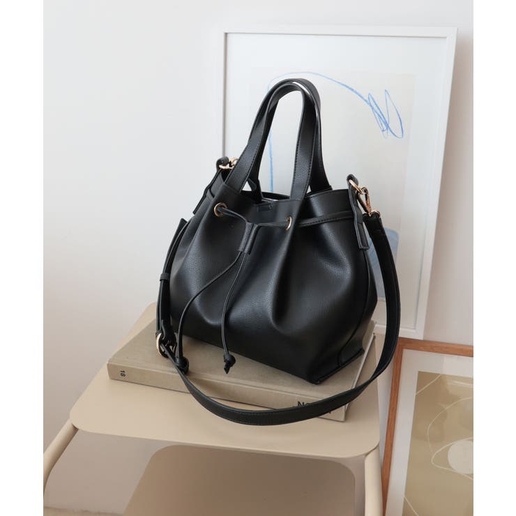 ブラック | 【デイリー/ミディアムサイズ/2way】2way巾着トートバッグ | TRYSIL