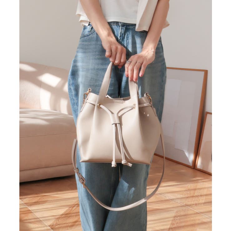 グレージュ | 【デイリー/ミディアムサイズ/2way】2way巾着トートバッグ | TRYSIL