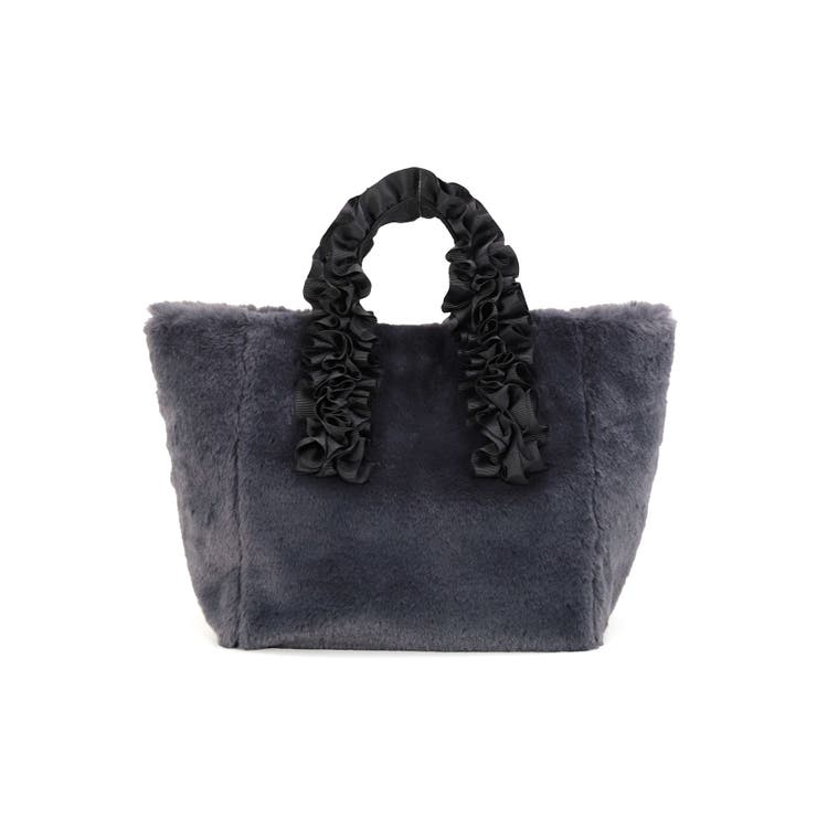チャコール | フェイクファーハンドルフリルミニトートバッグ | TRYSIL