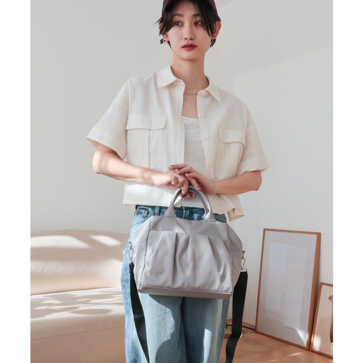 グレー | 【旅行/軽量/2way】ギャザーポケット2WAYボストンバッグ | TRYSIL