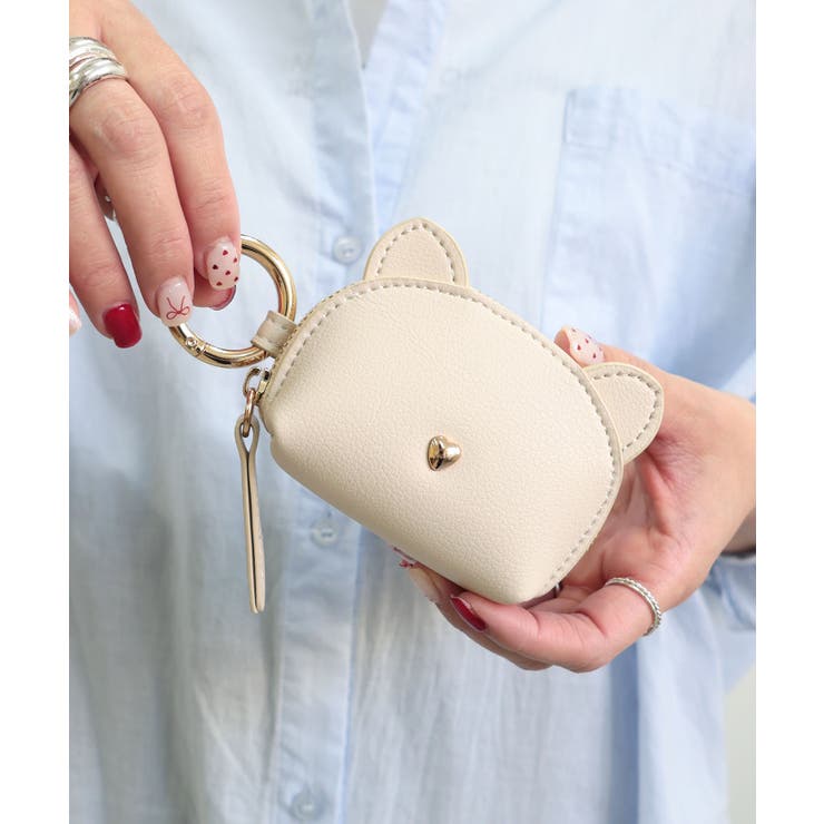 アイボリー | 【プレゼント/コンパクト/小銭入れ】ネコキーケースポーチチャーム | TRYSIL