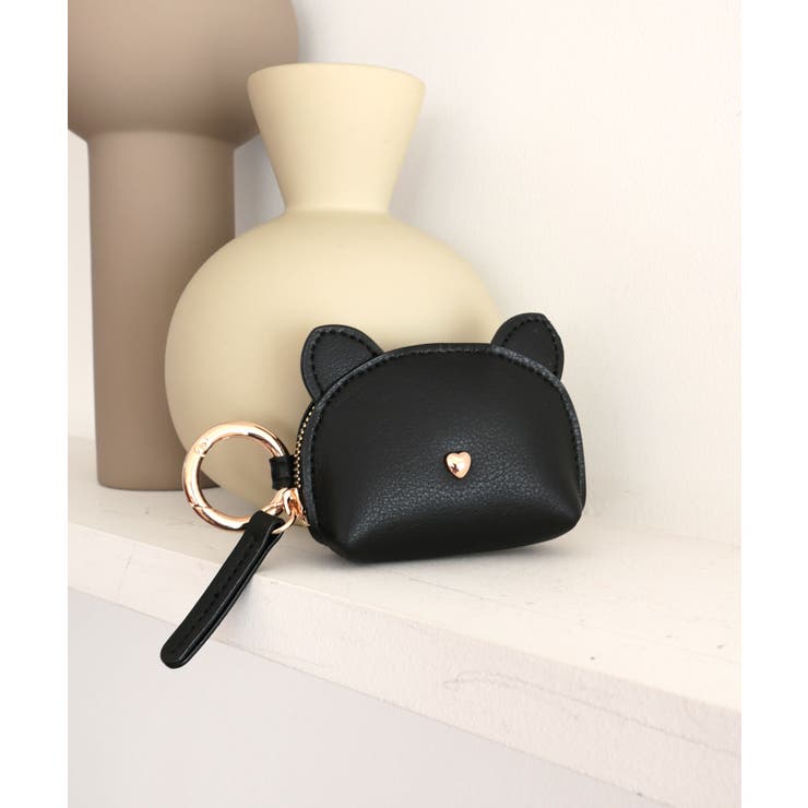 ブラック | 【プレゼント/コンパクト/小銭入れ】ネコキーケースポーチチャーム | TRYSIL
