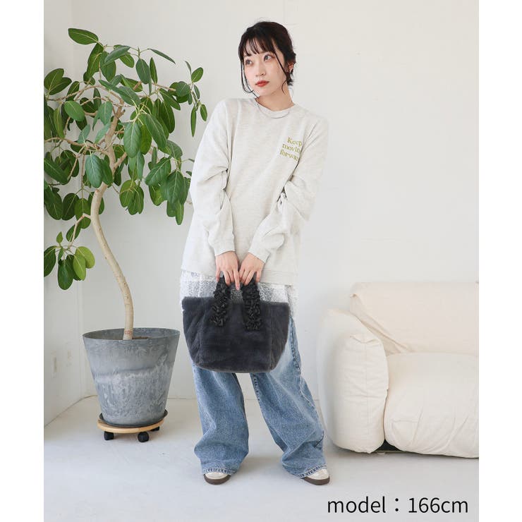 【大人女子/プレゼント/ロングセラー】フェイクファーハンドルフリルトートバッグ | TRYSIL | 詳細画像9 