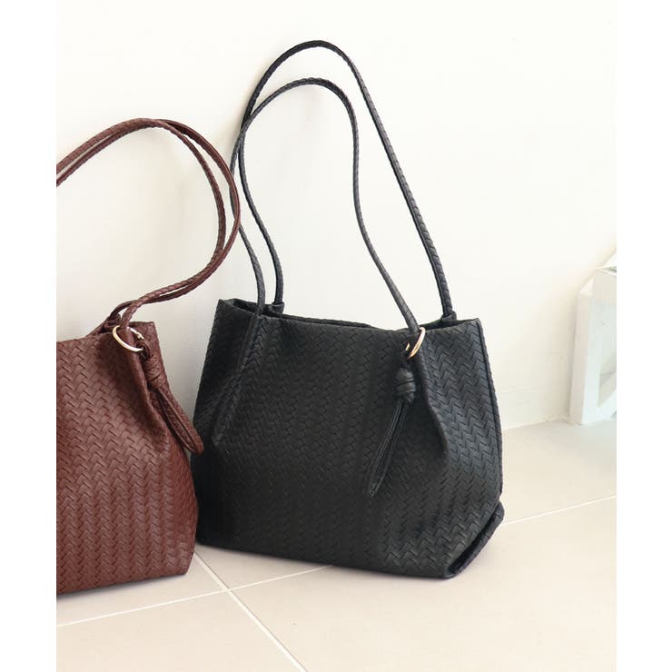 ブラック | 【コンパクト/デイリー/シーズンレス】編み込み風合皮ミニトートバッグ | TRYSIL