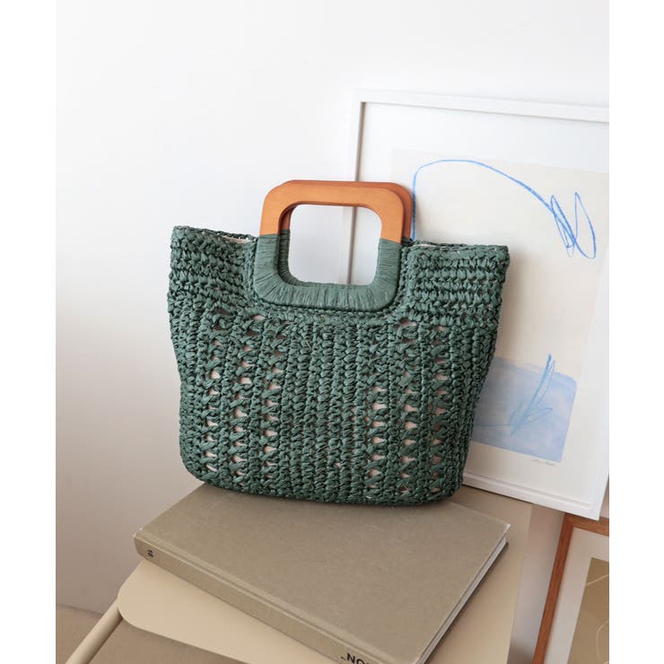 グリーン | 【ミディアムサイズ/デイリー/軽量】ウッドハンドルトートバッグ | TRYSIL