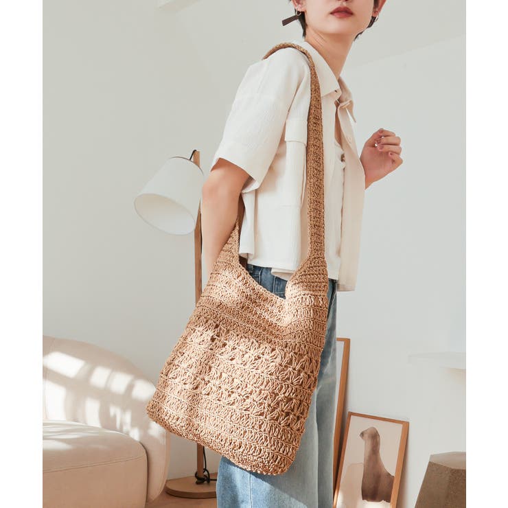 ベージュ | 【デイリー/リゾート/カゴバッグ】ペーパーショルダーバッグ | TRYSIL