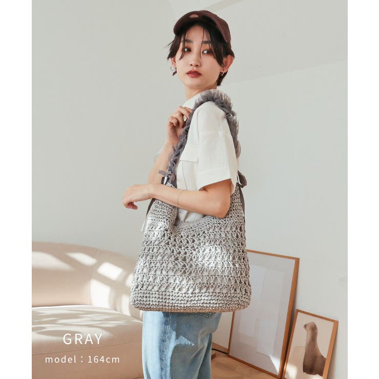 【カゴバッグ/リゾート/軽量】ペーパー×チュールフリルワンショルダーバッグ | TRYSIL | 詳細画像3 