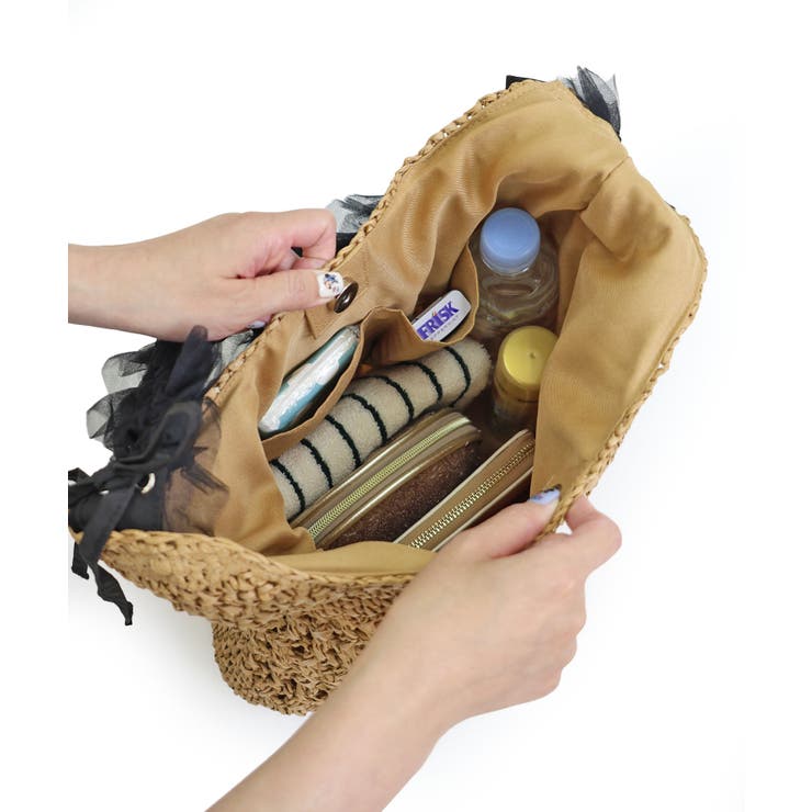 【カゴバッグ/リゾート/軽量】ペーパー×チュールフリルワンショルダーバッグ | TRYSIL | 詳細画像19 