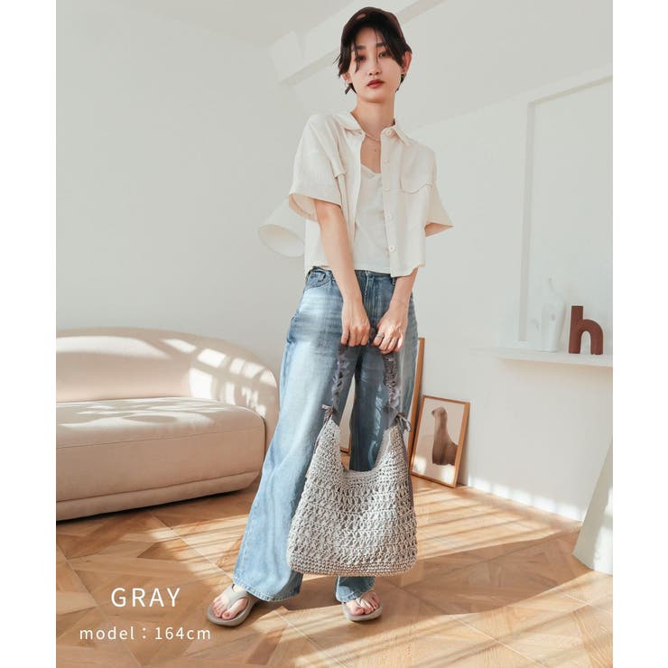 【カゴバッグ/リゾート/軽量】ペーパー×チュールフリルワンショルダーバッグ | TRYSIL | 詳細画像4 