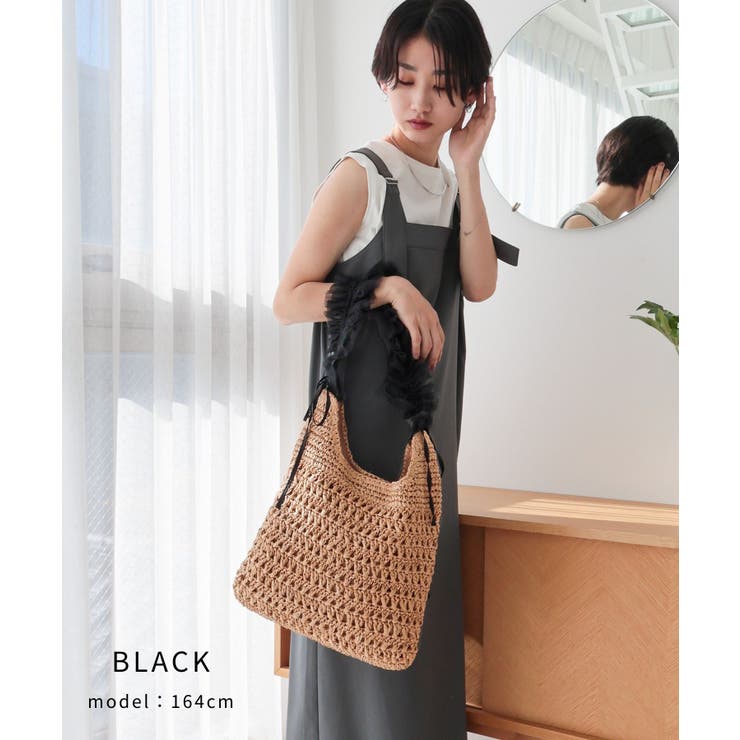 【カゴバッグ/リゾート/軽量】ペーパー×チュールフリルワンショルダーバッグ | TRYSIL | 詳細画像5 