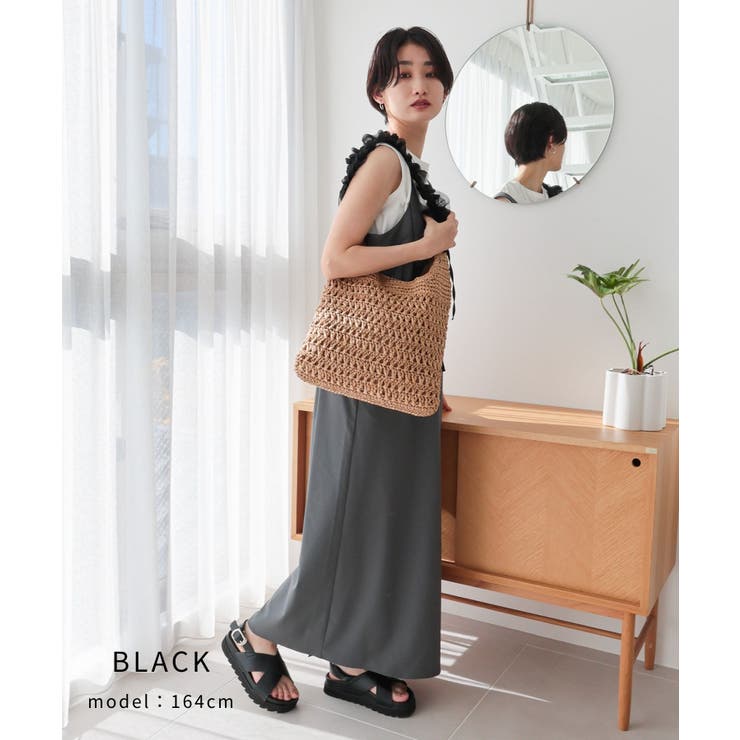 【カゴバッグ/リゾート/軽量】ペーパー×チュールフリルワンショルダーバッグ | TRYSIL | 詳細画像6 