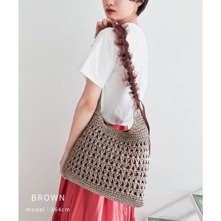 【カゴバッグ/リゾート/軽量】ペーパー×チュールフリルワンショルダーバッグ | TRYSIL | 詳細画像7 