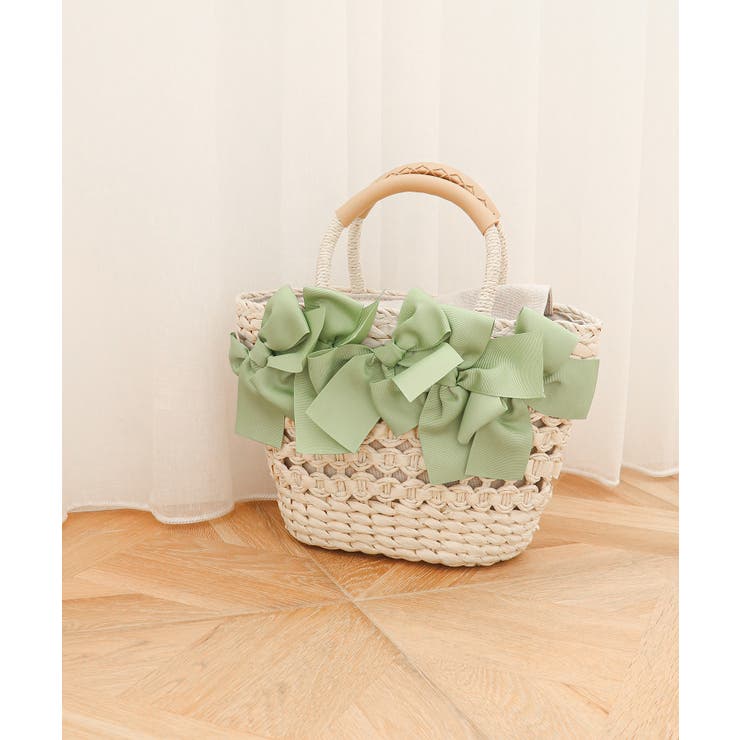 ミント | 【カゴバッグ/リゾート/プレゼント】リボン装飾かごバッグ | TRYSIL