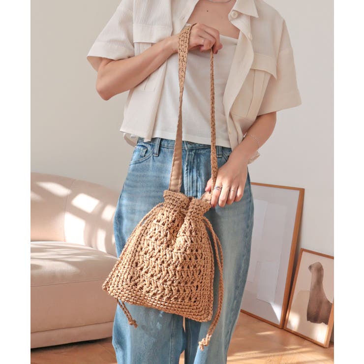 【カゴバッグ/リゾート/軽量】巾着ワンショルダーバッグ | TRYSIL | 詳細画像2 