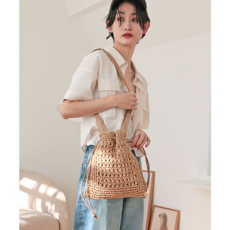 【カゴバッグ/リゾート/軽量】巾着ワンショルダーバッグ | TRYSIL | 詳細画像3 