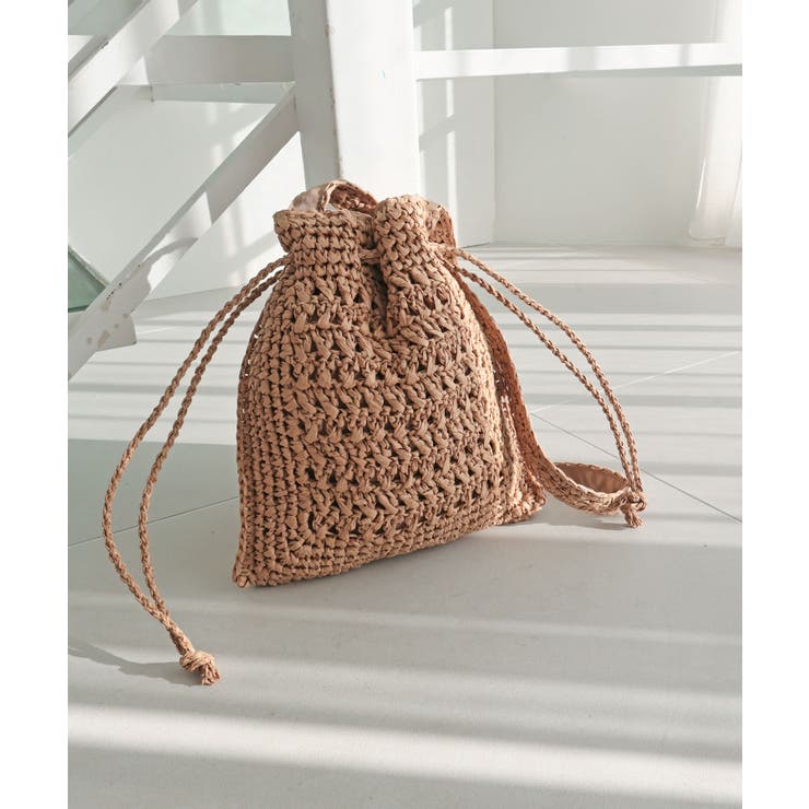 ベージュ | 【カゴバッグ/リゾート/軽量】巾着ワンショルダーバッグ | TRYSIL