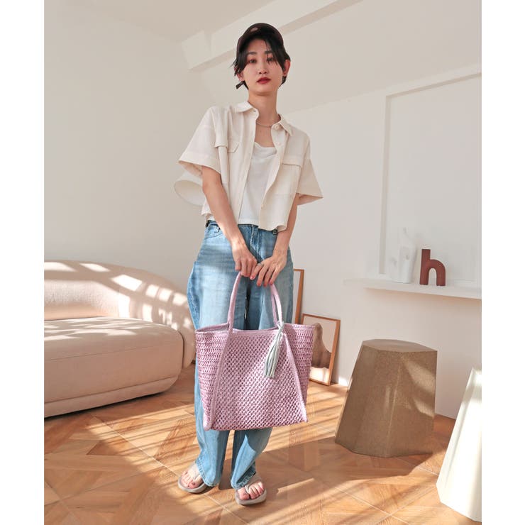 【カゴバッグ/A4/軽量】透かし編みペーパーシートトートバッグ | TRYSIL | 詳細画像4 