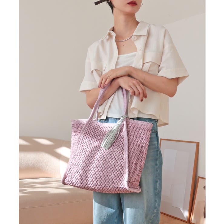 ラベンダー | 【カゴバッグ/A4/軽量】透かし編みペーパーシートトートバッグ | TRYSIL