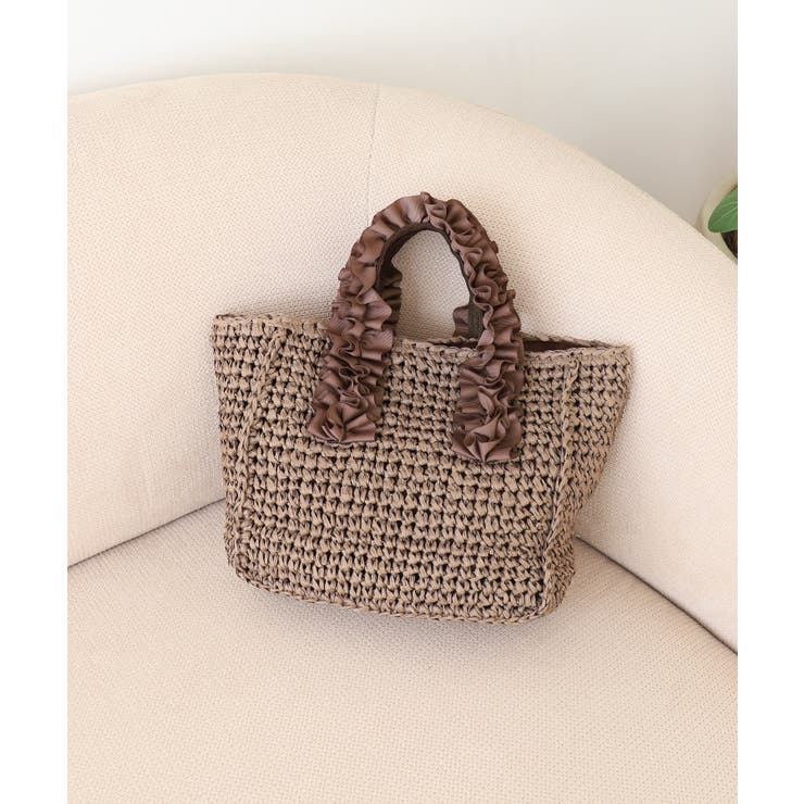 モカ | 【カゴバッグ/リゾート/プレゼント】ハンドルフリルペーパートートバッグ | TRYSIL