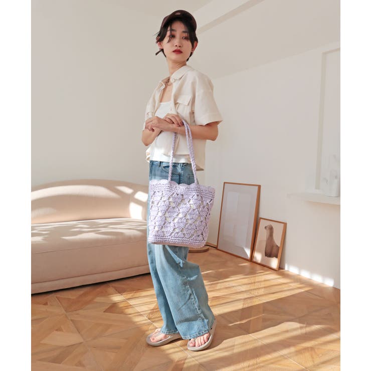 【カゴバッグ/リゾート/軽量】ハートモチーフ編みペーパートートバッグ | TRYSIL | 詳細画像12 