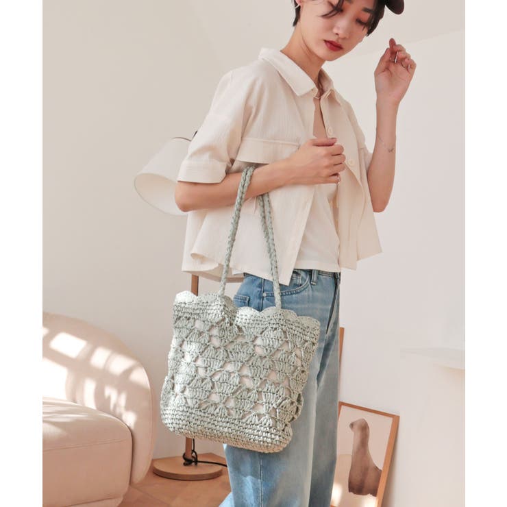 【カゴバッグ/リゾート/軽量】ハートモチーフ編みペーパートートバッグ | TRYSIL | 詳細画像2 