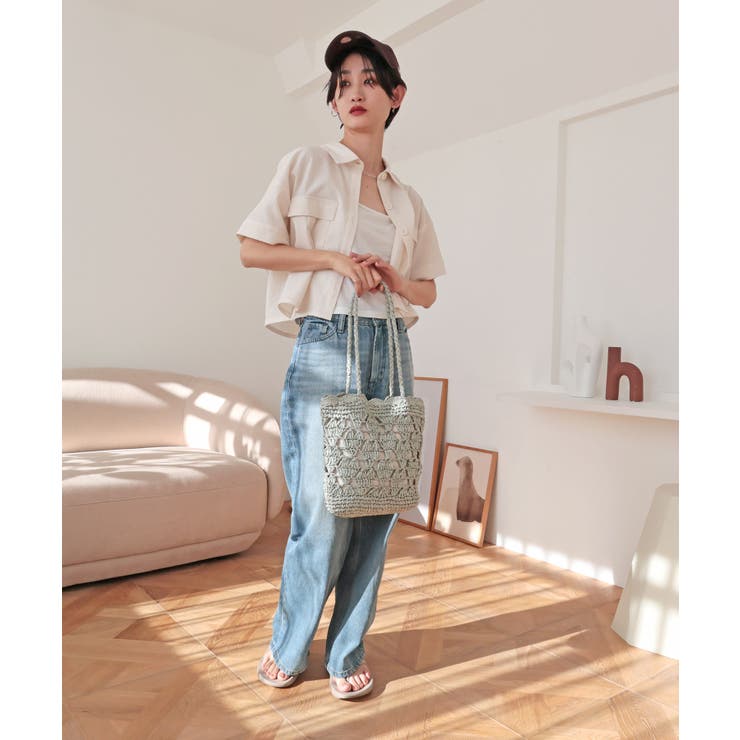 【カゴバッグ/リゾート/軽量】ハートモチーフ編みペーパートートバッグ | TRYSIL | 詳細画像4 