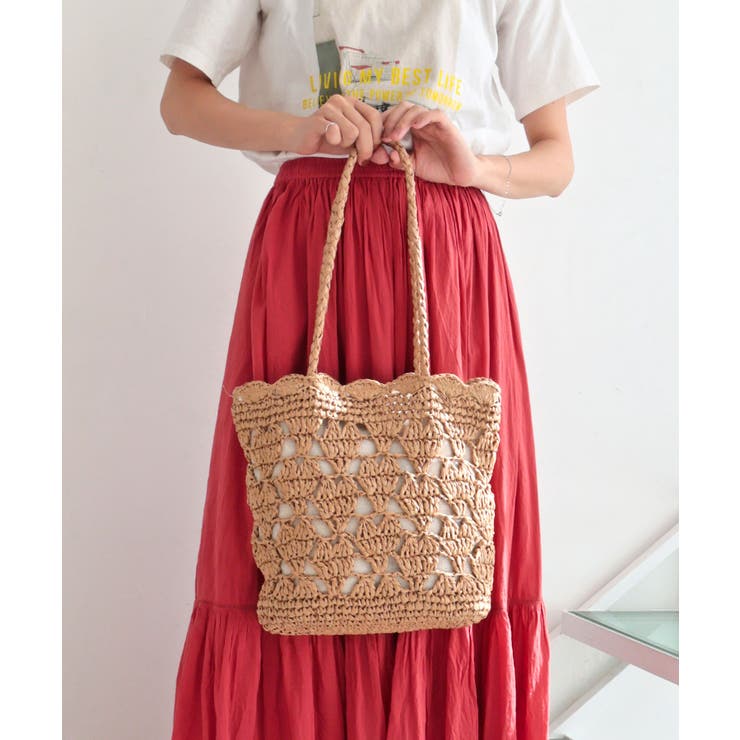 【カゴバッグ/リゾート/軽量】ハートモチーフ編みペーパートートバッグ | TRYSIL | 詳細画像6 