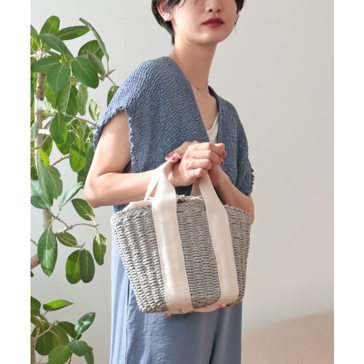 【カゴバッグ/リゾート/軽量】口元巾着ハンドルテープペーパートートバッグ | TRYSIL | 詳細画像2 
