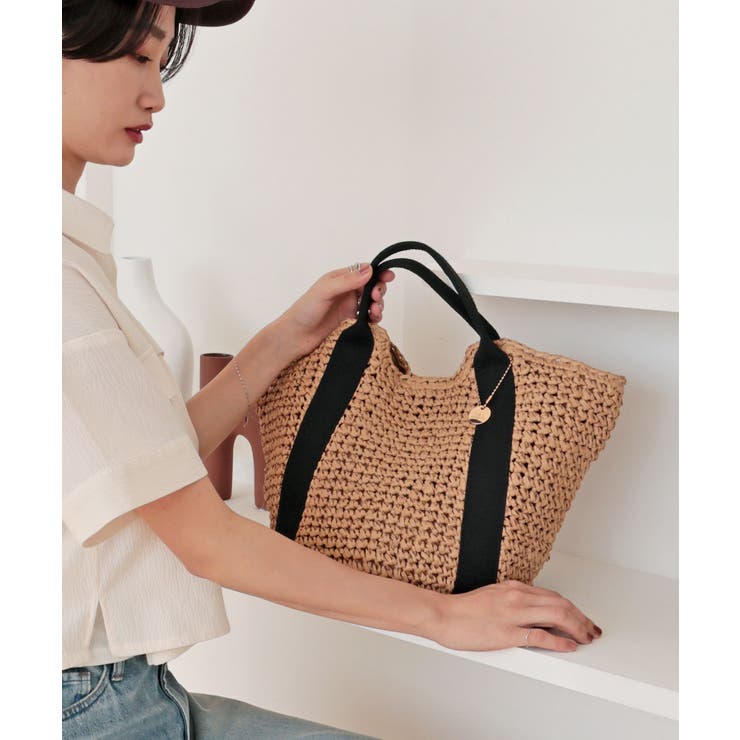 ブラック | 【カゴバッグ/リゾート/定番】ハンドルテープペーパートートバッグ | TRYSIL