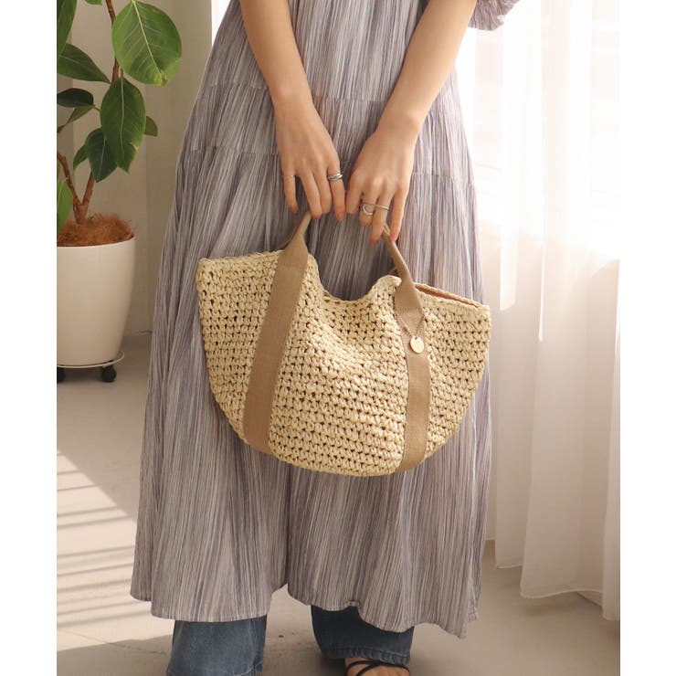 グレージュ | 【カゴバッグ/リゾート/定番】ハンドルテープペーパートートバッグ | TRYSIL