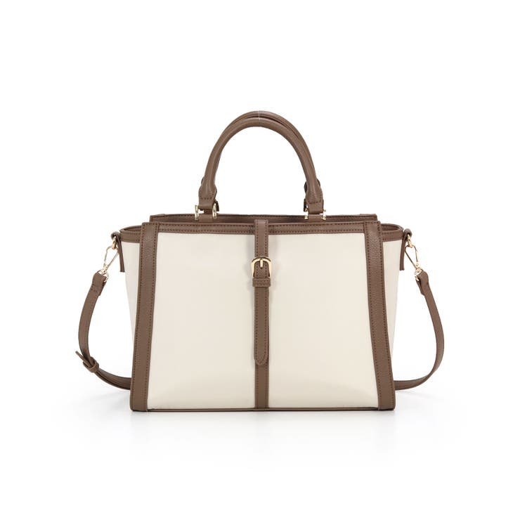 アイボリー | ベルトデザイン2wayスクエアトートバッグ | TRYSIL