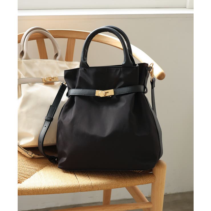 ブラック | 【デイリー/2way/軽量】軽量素材ベルトデザイン2wayトートバッグ | TRYSIL