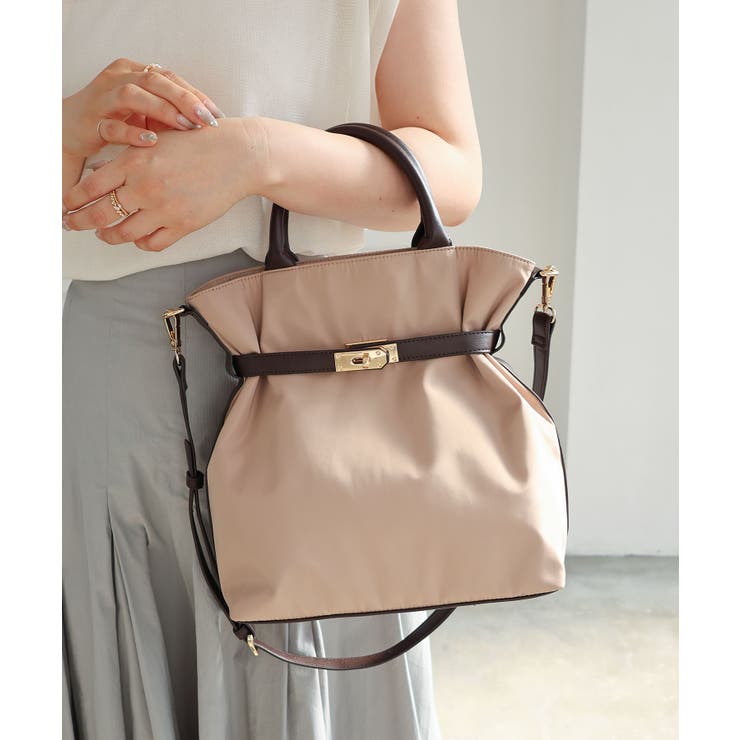 グレージュ | 【デイリー/2way/軽量】軽量素材ベルトデザイン2wayトートバッグ | TRYSIL