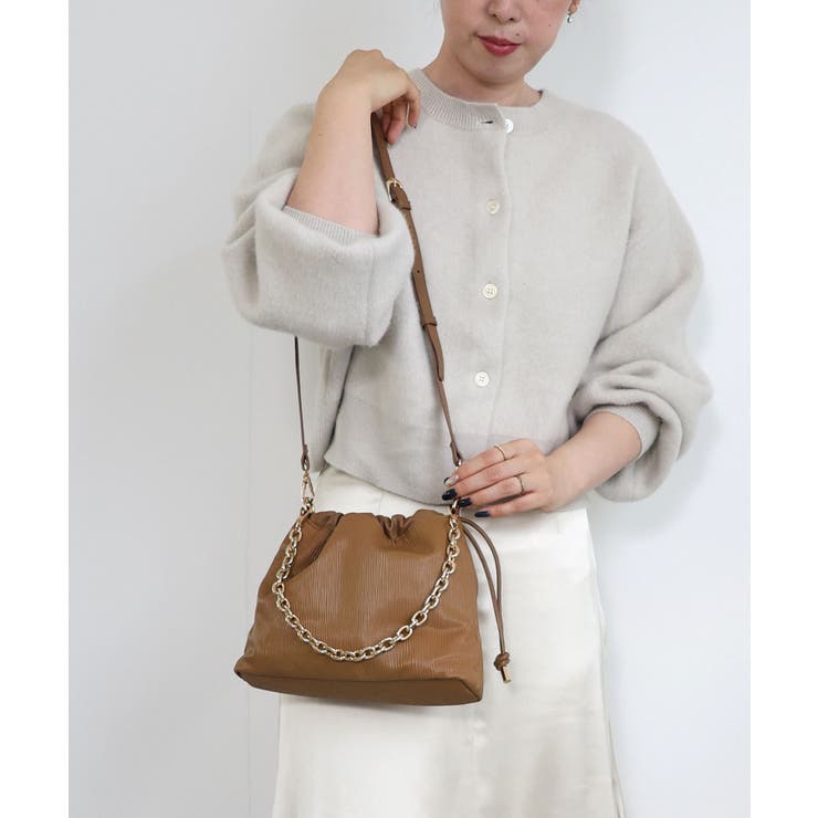 ブラウン | チェーンハンドル巾着ショルダーバッグ | TRYSIL