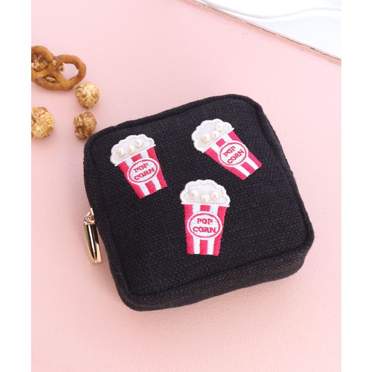 ブラック | ポップコーン刺繍スクエアポーチ | TRYSIL